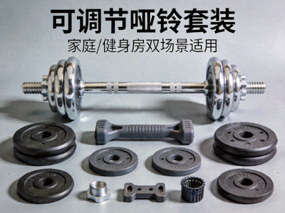 可调节哑铃套装，适合家庭和健身房使用